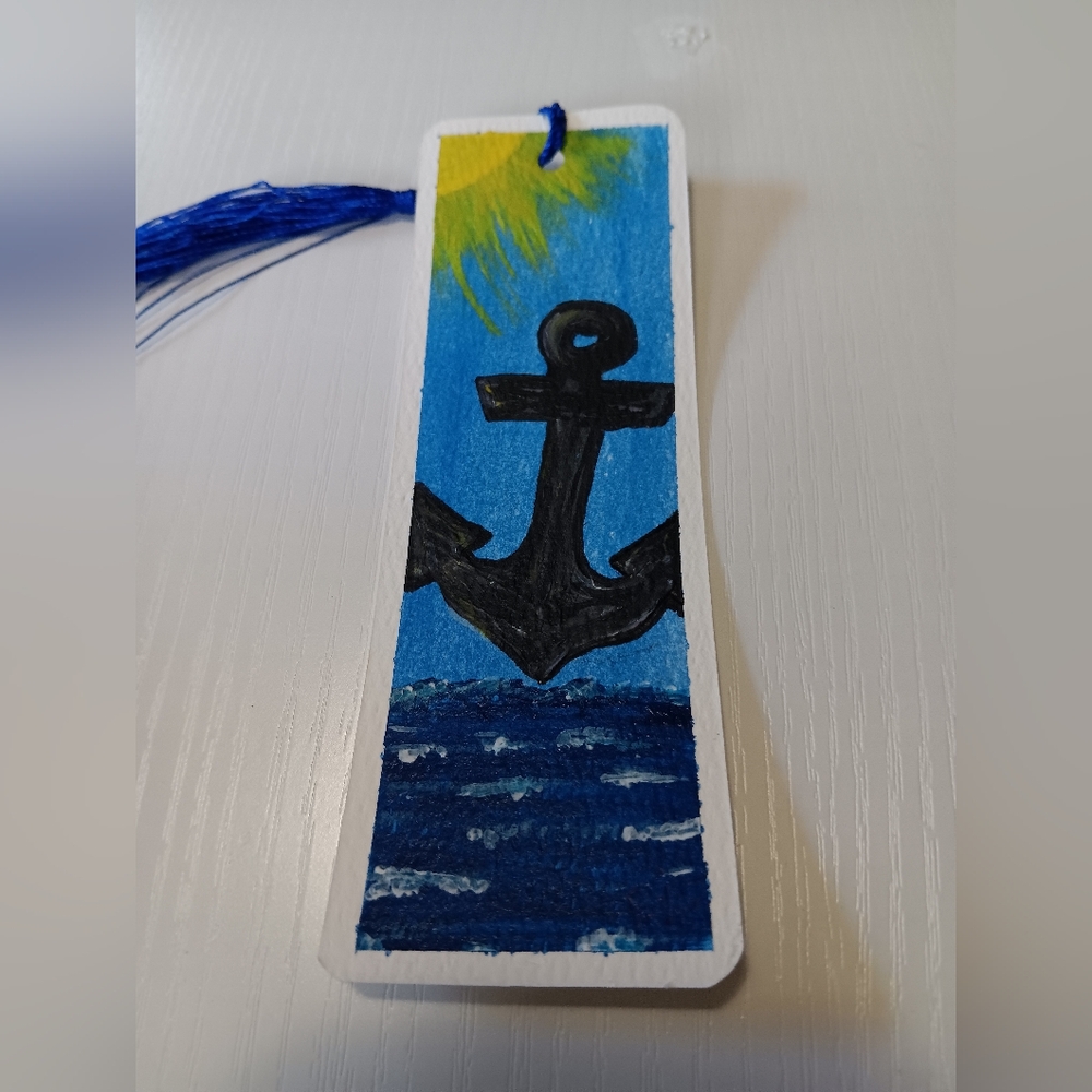 Handmade Anchor Bookmark with Blue and Black Design